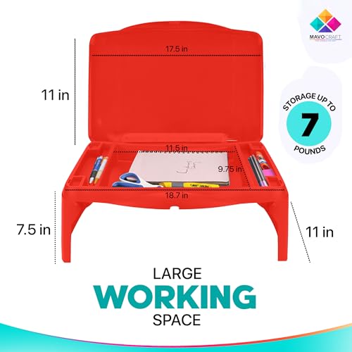 MAVOCRAFT Foldable Kids Lap Tray with Storage - Portable Lap Desk Kids & Adults - Kids Lap Desk for Breakfast in Bed, Serving Tray, Car Desk & Gaming (Red) - color: Red