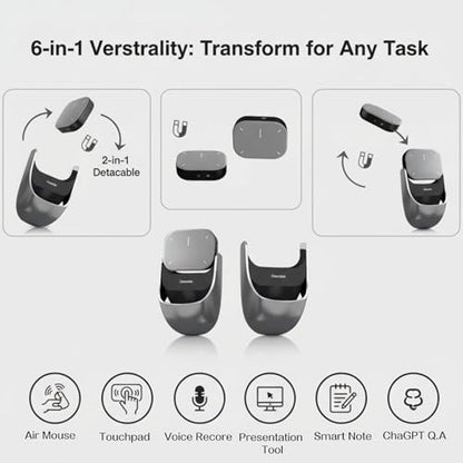2026 Upgraded AI Voice Mouse - Wireless Air Mouse with AI Voice Assistant | 12 Languages Translation, Meeting Transcription & Summary - Detachable Computer Mouse, Presentation Clicker for Laptop - color: silver-white