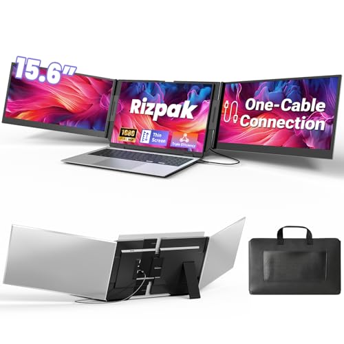 One Cable Laptop Screen Extender, 15.6” Ultra-Slim Triple Portable Monitor, 1080P FHD IPS Display, USB-C/A Connection, Travel Monitor for 13–17.3" Laptops, Mac/Windows/Android (Driver Required) - style: 15.6” Triple Monitor