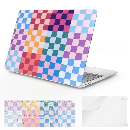 iCasso Compatible with MacBook Air 13 inch Case 2020-2018 Release M1 A2337 A2179 A1932, Colorful Checkerboard Protective Hard Shell Case +Keyboard Cover + Screen Protector-Dopamine Checkerboard - color: Dopamine Checkerboard