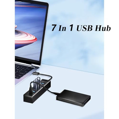 SuperSpeed USB 3.0 Hub 7-Port, Multiple Port USB Hub with Indictor Light, High Speed Data Transfer & Sync, Compatible with Mouse, Keyboard, Printer, Windows, MacOS, Linux