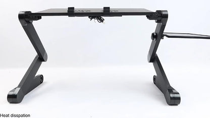 Adjustable Lap Laptop Computer Portable CPU Cooling Fan Ergonomic Vented Table Stand Desk Tray (480 * 260mm with Mouse Pad & Double Fans, Black) - color: Black, size: 480*260mm with Mouse Pad & Double Fans