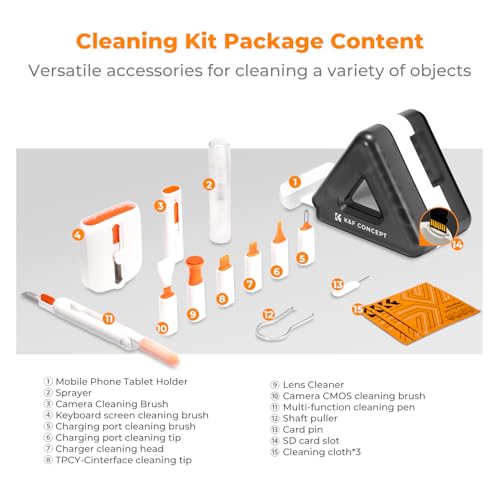 K&F CONCEPT 25-in-1 Electronic Cleaning Kit for Keyboard Laptop Cleaner | Multi-Function Electronic Cleaner,2 Keycap Pullers,Vacuum Sealed Microfiber Cloth,Multi-Device,for Photographers,MM02