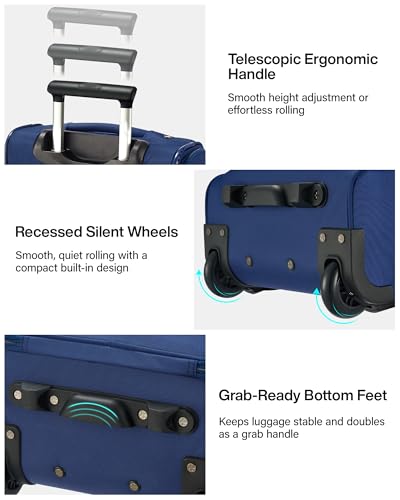 Hanke Underseat Carry On Luggage with Wheels, 17 Inch Rolling Bag, Blue | Fits 15.6 Inch Laptop, Shoe Bag Included, Small Suitcase, Softside, Trolley Sleeve, Water-Resistant, 30L Personal Item - color: Blue, size: 17 Inch Underseat Plus