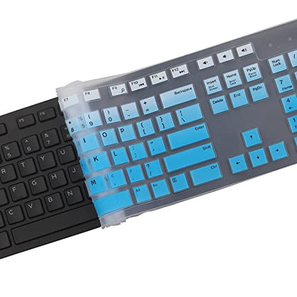 Keyboard Cover Skin for Dell KM636 KB216 KB216t KB216d KB216p Wired & Wireless Keyboard, Dell Optiplex 5250 3050 3240 5460 7450 7050, Dell Inspiron Desktop 24" 27" 5400 5490 7700 7790 3475 3670 3477 - color: Gradual Blue
