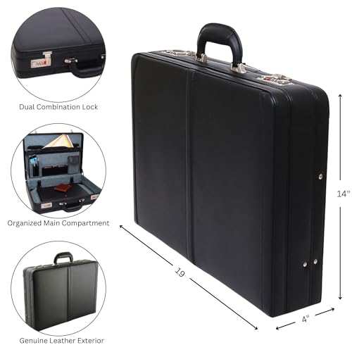 Alpine Swiss Mens Briefcase | Expandable Genuine Leather Attache Briefcase For Men | Dual Combination Lock Business Case