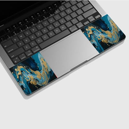 Universal Laptop Skin Sticker with 2 Wrist Pad Skins, Waterproof Scratch Resistant Vinyl Laptop Cover Decal, Cut to Fit for 11–15.6 Inch MacBook HP Dell Lenovo, Golden Blue Marble - color: Golden Blue Marble