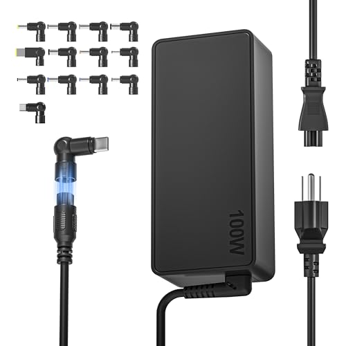 100W 90W USB C Universal Laptop Charger with 13Tips Compatible with Lenovo HP Dell Asus Acer Samsung ThinkPad Yoga Pavilion Envy Latitude Aspire Vivobook Chromebook Notebook Adapter Power Supply