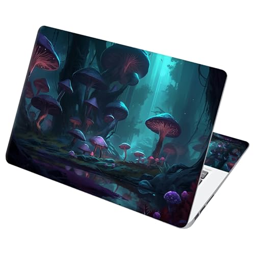 Universal Laptop Skin Sticker with 2 Wrist Pad Decals, 3-Piece Removable Vinyl Laptop Cover, Dreamy Purple and Blue Mushroom Waterproof Anti-Scratch, Easy-Trim Fit for 13.3" 14" 15.6" Laptops - color: Dreamy Purple and Blue Mushroom