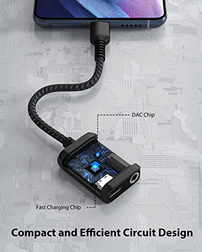 Stouchi USB C to 3.5mm Headphone and Charger Adapter, 2 in 1 USB-C to Aux Audio Jack with 30W Safe Fast Charging Hi-res DAC for iPhone 17/16 /15, Pixel 9/8 /7/6, iPad,Galaxy S25 S24 S23 Ultra (Black) - color: Black
