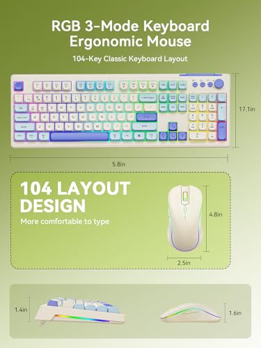 Wireless Keyboard and Mouse Combo, RGB Backlit Rechargeable 2000 mAh Battery, Wireless Computer Keyboards, Tri-Mode Bluetooth/2.4GHz/USB-C Custom Creamy Keyboard, RGB Backlit Media Knob - color: Purple-Beige