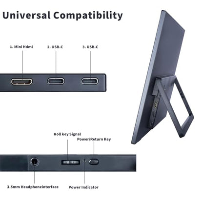15.6 Inch Portable Monitor, 1080P FHD 60Hz IPS Screen, 72% sRGB HDMI USB-C External Monitor for Laptop PC MacBook Phone Xbox PS5/4, Travel Second Display with Kickstand - size: 15.6