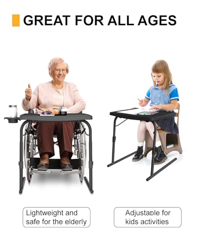 2PK Adjustable TV Tray Table with Cup Holder - 22 x 16.9 inch TV Dinner Tray on Bed & Sofa, Large Size Comfortable Folding Tables, Laptop Table for Couch with 6 Height & 3 Tilt Angle Adjustment - size: XL TV tray-2 pack