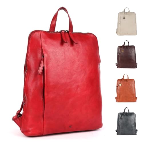 12.5 Inch Red Genuine Leather Backpack For Women & Men | Small Laptop Bookbag Purse & Travel Daypack, Red Leather Bookbag With Adjustable Shoulder Strap, YKK Zipper & Pockets - color: Red