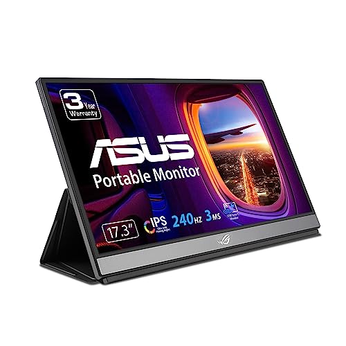 ASUS ROG Strix 17.3" 1080P Portable Gaming Monitor (XG17AHPE) - FHD, IPS, 240Hz, Adaptive-Sync, Built-in Battery, Smart Case, USB Type-C, Micro HDMI, for Laptop, PC, Phone, Console, 3-Year Warranty - style: 17" IPS 240Hz w/ Smart Cover