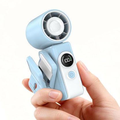 Clip-On Portable Fan for Strollers Travel, Rechargeable Turbo Personal Fan | Clip to Bag Strap Hat Stroller Shirt Desk Car Seats, Small 4 Speed 360° Rotate, Led Display, Turbo 13500RPM, Travel Essential - color: Blue