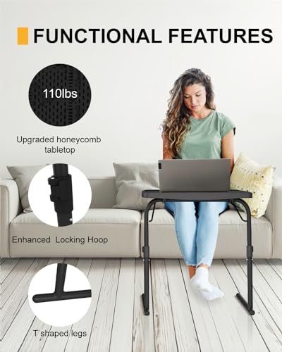 2PK Adjustable TV Tray Table with Cup Holder - 22 x 16.9 inch TV Dinner Tray on Bed & Sofa, Large Size Comfortable Folding Tables, Laptop Table for Couch with 6 Height & 3 Tilt Angle Adjustment - size: XL TV tray-2 pack
