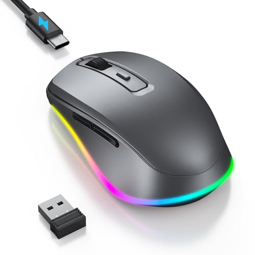 PEIOUS Wireless Mouse Jiggler - LED Wireless Mice with Build-in Mouse Mover, Rechargeable Moving Mouse for Laptop with Undetectable Random Movement Keeps Computers Awake - Space Grey - color: Space Grey