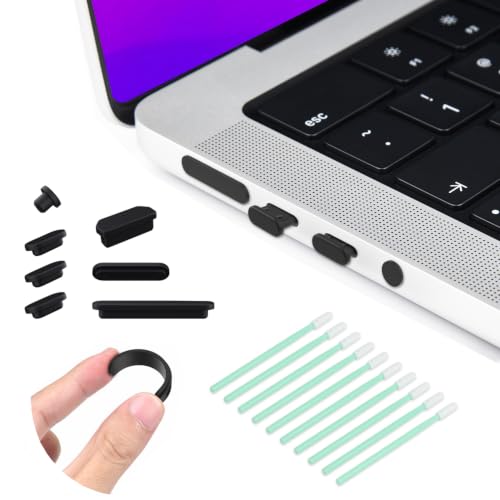 7PCS Anti Dust Dirt Plug Port Cover Compatible 2026-2021 MacBook Pro 14" 16" inch M5-M1 Pro/Max A3426/A3428/A3434/A3112/A3185 Silicone Dust Plug for HDMI, Thunderbolt, SDXC, Magsafe, Headphone, Black - color: 7PCS