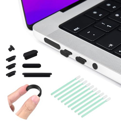 7PCS Anti Dust Dirt Plug Port Cover Compatible 2026-2021 MacBook Pro 14" 16" inch M5-M1 Pro/Max A3426/A3428/A3434/A3112/A3185 Silicone Dust Plug for HDMI, Thunderbolt, SDXC, Magsafe, Headphone, Black - color: 7PCS