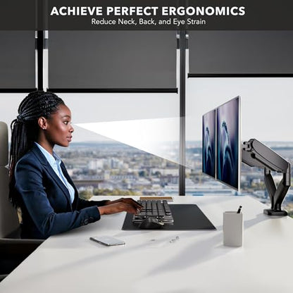 Mount-It! Dual Monitor Desk Mount, 13-32", 17.6 lbs Each | Two independent gas spring arms, full motion, VESA 75x75 & 100x100, C-clamp & grommet base.