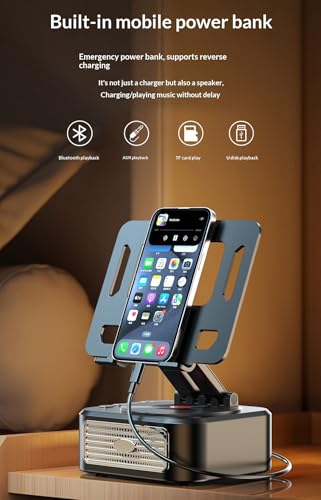 360° Rotating Tablet Desk Holder with Bluetooth Speaker & Battery | Dual Rod Mount Support for iPad Pro 13 12 11 Air Mini 5 4 3 Samsung Tab E-Reader, Tablet Table Stand Holder - color: Black with Bluetooth Speaker