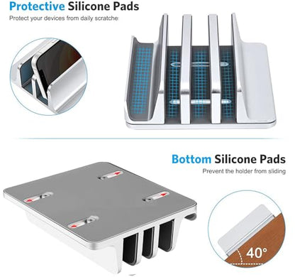 Vertical Laptop Stand, 3-Slot Vertical Laptop Stand Holder,Adjustable Dock Size,3 in 1 Design Space-Saving Laptop Holder Desktop,for Desk MacBook/Surface/Samsung/HP/Dell/Chrome Book
