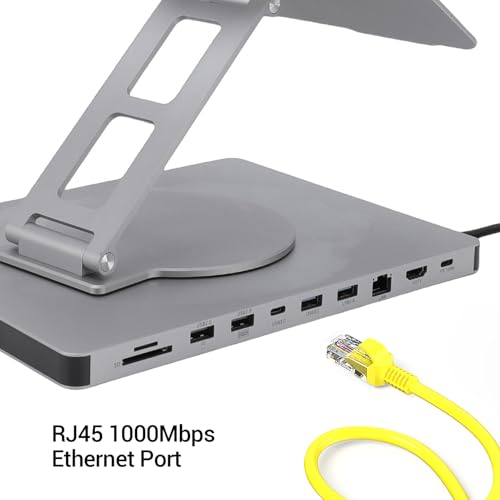 LICAEVEY Laptop Docking Station Stand, 10 in 1 USB C Hub with 100W PD Charging 4K HDMI Gigabit Ethernet Foldable Riser for Laptops Under 16 Inches
