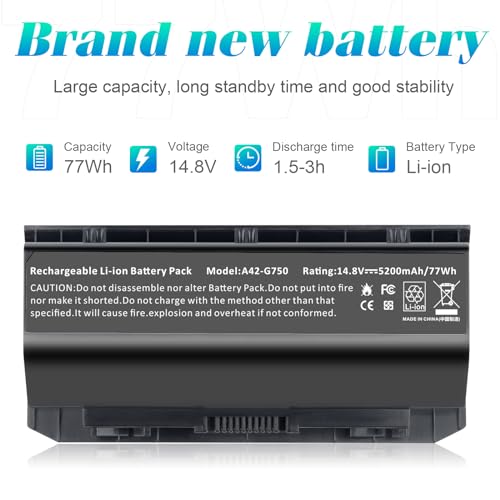 Futurebatt Laptop Battery Compatible with ASUS(ROG) G750 G750J G750JH G750JM G750JS G750JW G750JX G750JZ - size: A42-G750 7.28 4.92 1.77