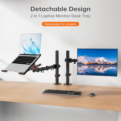Afaloona Single Monitor and Laptop Mount for 13-32 Inch Screen or 11-17 Inch Notebook, Fully Adjustable Monitor Arm with Removable Vented Tray, Supports Up to 18 lbs, C-Clamp, VESA 75x75/100x100mm - size: Laptop Stand