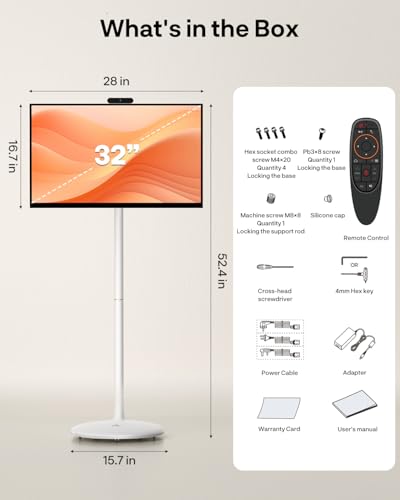 SYLVOX 32" Smart Rolling Display with Stand, Portable Touchscreen Monitor for Streaming TV Apps, Built-in 4-5H Battery, 1080P with 8MP Removable Webcam for Home, Office & Entertainment - size: 32''