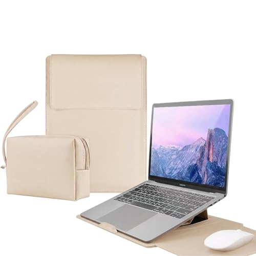 13 Inch Laptop Sleeve for Mac NEO, Precision-Fit Leather Case with Stand and Mouse Pad, Slim Protective Computer Sleeve with Accessory Pouch, Soft Lining (Beige, 13 Inch) - color: Beige, size: 13 Inch