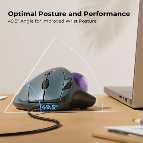 Wired Trackball Mouse with RGB Lighting, Ergonomic Thumb Control to Reduce Muscle Strain, 5 Adjustable DPI, Dual USB-C & USB-A Connectivity, Compatible with PC, Laptop, Mac, Windows-Purple - color: B-Purple