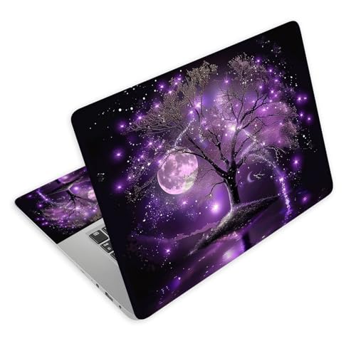 Universal Laptop Skin Decal, 3-Piece Vinyl Protector for 12 13 14 15.6" Notebook, Waterproof Anti-Scratch, Easy Trim & Bubble-Free Finish, Purple Tree with Stars and Moon - color: Purple Tree with Stars and Moon