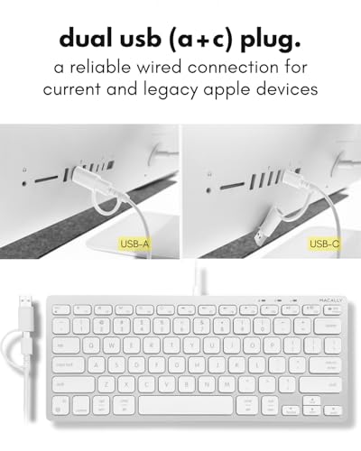 Macally USB C Wired Keyboard for Mac (USB C + USB A) – Compatible Keyboard for MacBook Pro/Air, iMac & MacMini – Compact Mac Keyboard - color: Aluminum