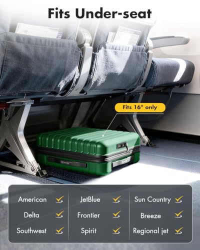 Lekesky 16 Inch Underseat Carry On Luggage Airline Approved, Green | Durable ABS, Small Underseat Carry-on Luggage with TSA Lock Spinner Wheels, Personal Item Luggage Removable Wheels for Travel - color: Green, size: 16 Inch