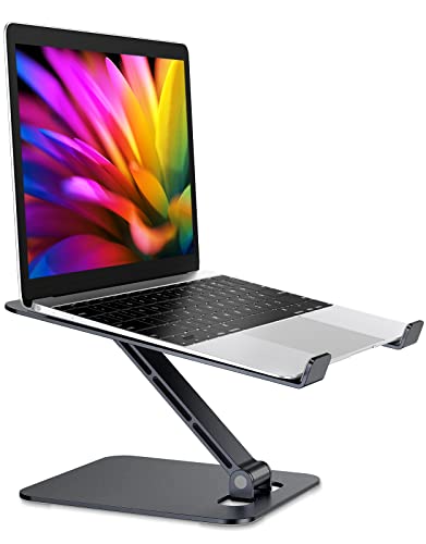 RIWUCT Foldable Aluminum Alloy Laptop Stand for Desk, Height Adjustable Ergonomic Computer Stand, Portable Laptop Riser Holder Printer Stand Compatible with MacBook Pro Air/HP/Dell 10-16", Black - color: Matte Black