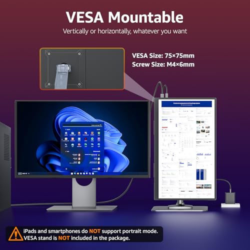 VisionOwl Portable Monitor for Laptop, IPS USB-C HDMI Travel Second Monitor for MacBook Pro Air, PC, PS5, Xbox, Portable Second Screen, Built-in Kickstand, Speakers, VESA Mountable, 18.5 Inch - size: 18.5