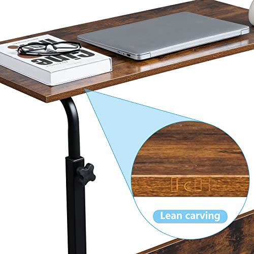 Karl home Mobile Side Table 31.5 inch Computer Desk with Wheels, Rustic Brown - color: Rustic Brown, size: 31.5"+No Power Sockets