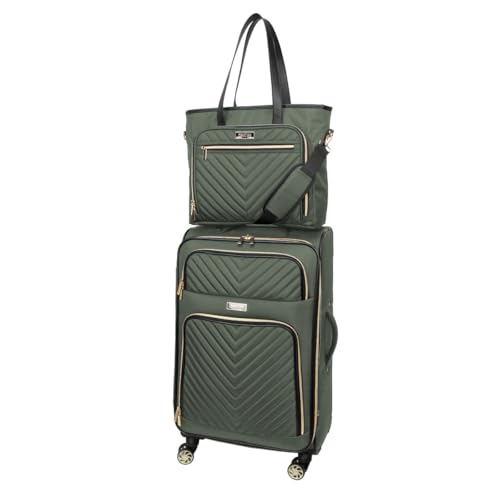 Kenneth Cole REACTION Chelsea 2-Piece Bundle - 20" Chevron Expandable 8-Wheel Carry-On Suitcase & Matching 15" Laptop Tote Bag, Olive - color: Olive, size: 2-Piece Bundle (Carry On + Tote)