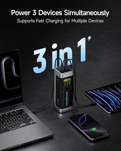 CUKTECH NO.20 25000mAh 140W Power Bank+140W 4-Port USB C Laptop Charger, PD3.1 Fast Charging Battery Pack with Smart Display, Compatible with iPhone 16/15/14/13, Samsung, MacBook, Dell, etc