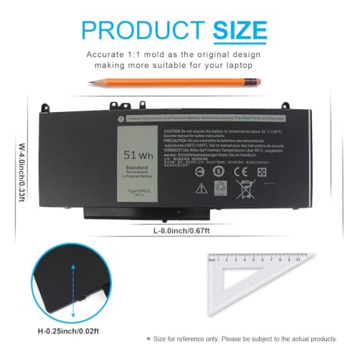 7.4V 51Wh Type G5M10 Laptop Battery Compatible with Dell Latitude E5450 E5550 E5250 15.6 inch 8V5GX R9XM9 WYJC2 1KY05 080-854-0066 0WYJC2 451-BBLN Battery 4-Cell