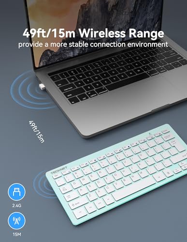 TECKNET 2.4G Wireless Keyboard - Mini Compact Keyboard with Media Hotkeys, 12-Month Battery Life, Compatible with PC, Desktop, Laptop, Smart TV - Green - color: Green