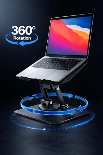 Laptop Stand for Desk – Adjustable 360 Rotatable Portable Laptop Stand Riser, Ergonomic Laptop Stand for Bed, Couch & Office – Smaller Laptops and Tablet Holder, Laptops Lazy Desktop