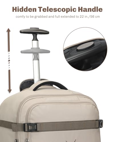 Hynes Eagle Rolling Backpack 42L Backpack with Wheels Airline Approved Carry on Luggage Laptop Travel Suitcase Bag for Women Men Khaki - color: Khaki