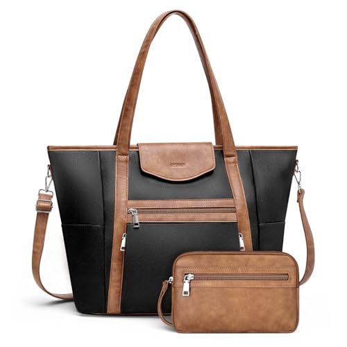 SYTRAH Laptop Bag for Women 15.6 inch Leather Backpack Purse - color: Black Brown
