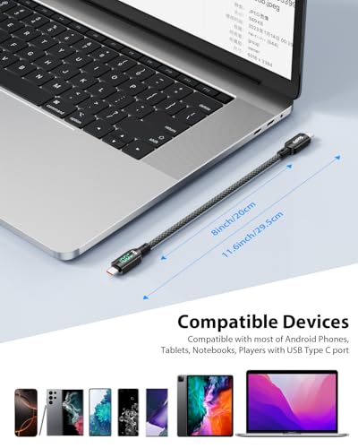 SOOPII 4-Pack 100W Short USB C to USB C Cable with LED Display, 0.7Ft PD Fast Charging Nylon Braided Cord, Compatible with Phone,Tablet,Laptop,Ideal for Charging Station and Power Bank(Black) - size: 4P(100W+LED)