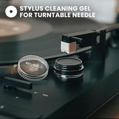 EVEO Vinyl Record Cleaning Kit - 4-in-1 Premium Vinyl Record Cleaner & Vinyl Cleaning Kit with Velvet Brush, Vinyl Cleaner Liquid, Duster & Turntable Stylus Gel