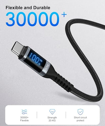 USB-C to USB C Charger Cable(2m/6.56ft), 100W PD Fast Charging /480 Mbps Data Transfer USBC Cable with LED Indicator Compatible with More Type-C Devices
