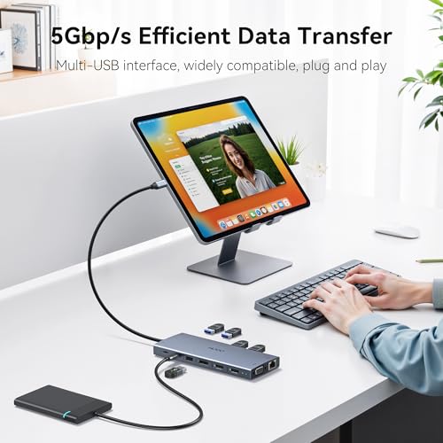 USB C Docking Station Dual Monitor for Dell HP, Laptop Docking Station 3 Monitors 15-in-1 USB C Hub Dock with Dual 4K HDMI+8K DP +VGA+6USB Ports+PD+Ethernet+SD/TF+Audio,USBC Adapter Dongle for Lenovo